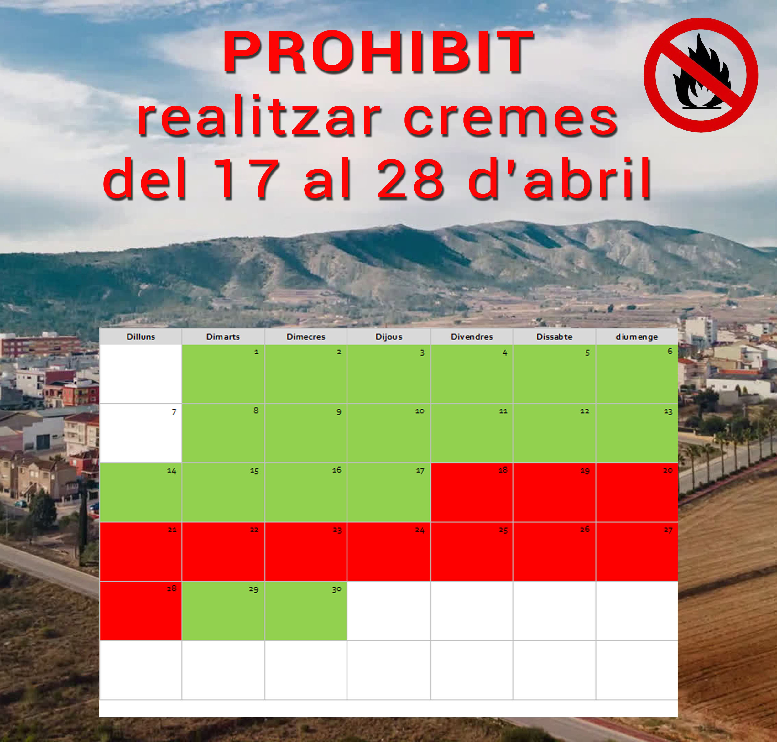 Prohibició cremes agrícoles Setmana Santa i Pasqua